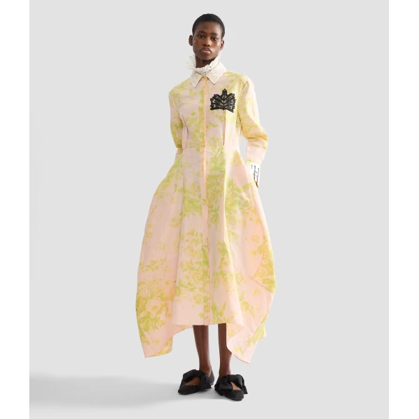 Erdem Floral Print Linen Chine Draped Midi Dress - Dresses - British Romantic Luxury at Coveti