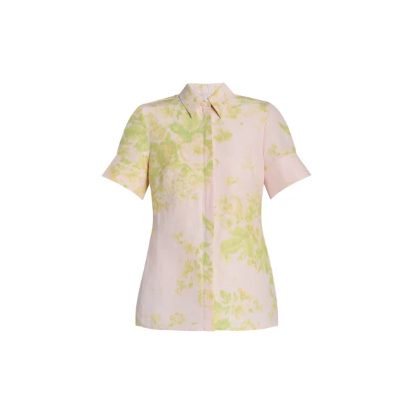 Erdem Floral Print Linen Chine Short Sleeve Shirt - Tops - British Romantic Luxury at Coveti