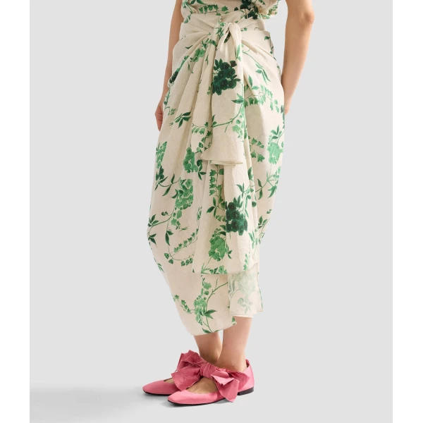 Erdem Floral Print Linen Drape Midi Skirt - Skirts - British Romantic Luxury at Coveti