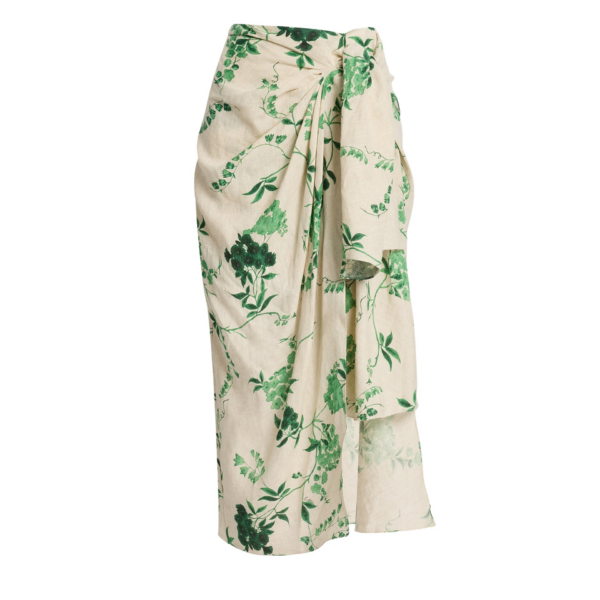Erdem Floral Print Linen Drape Midi Skirt - Skirts - British Romantic Luxury at Coveti