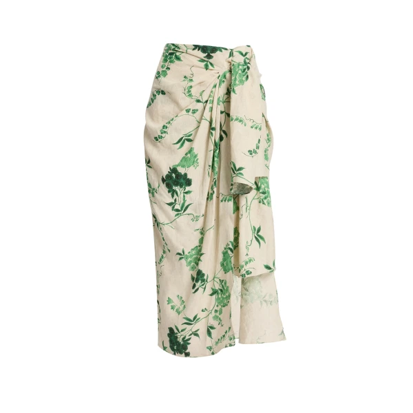 Erdem Floral Print Linen Drape Midi Skirt - Skirts - British Romantic Luxury at Coveti