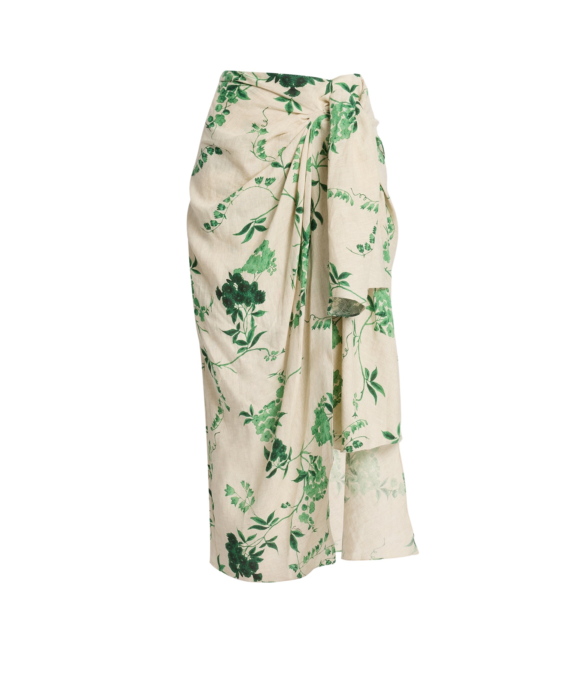 Erdem Floral Print Linen Drape Midi Skirt - Skirts - British Romantic Luxury at Coveti