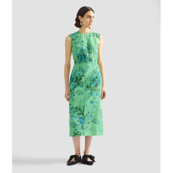 Erdem Floral Print Linen Pencil Midi Dress - Dresses - British Romantic Luxury at Coveti