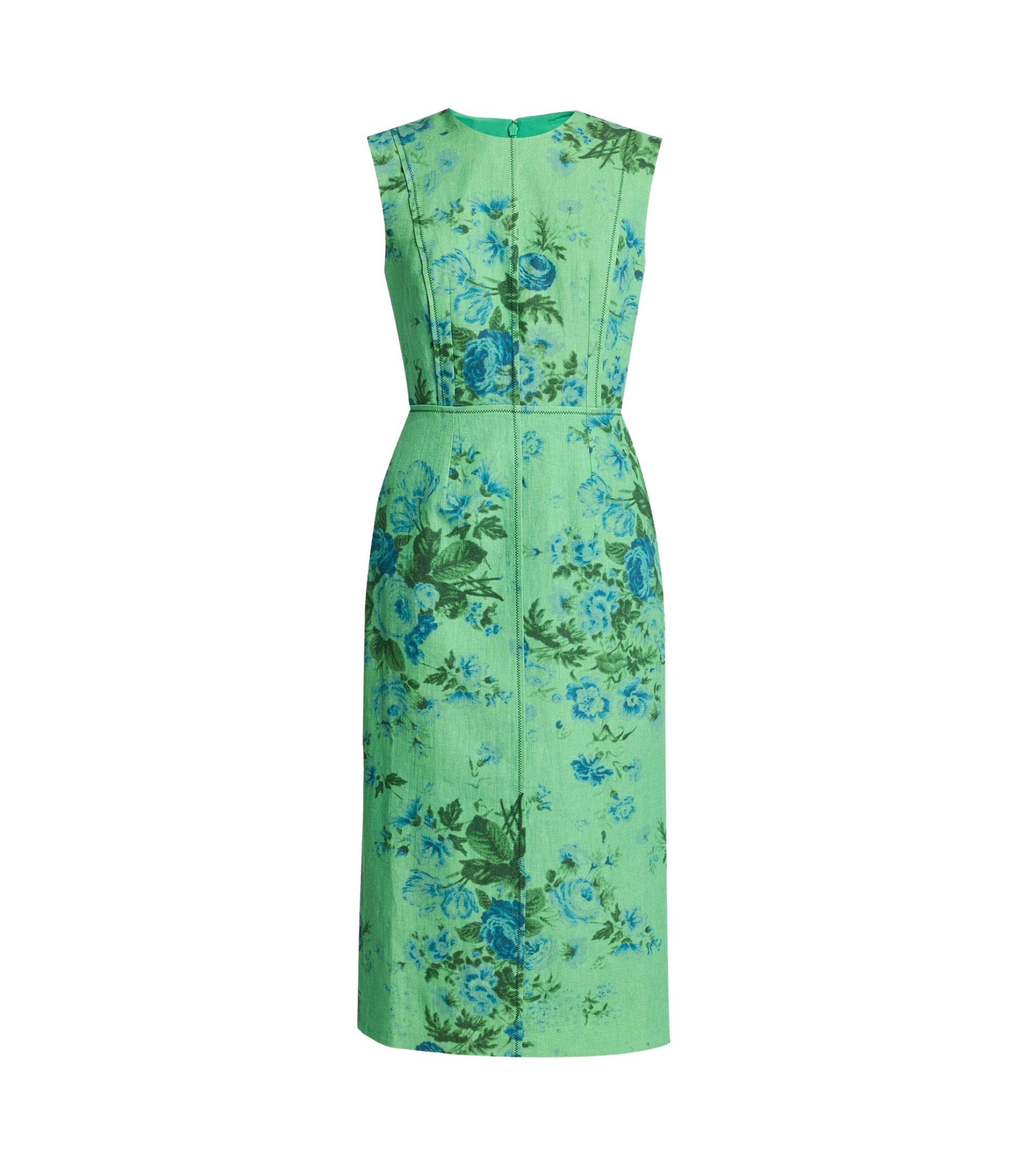 Erdem Floral Print Linen Pencil Midi Dress