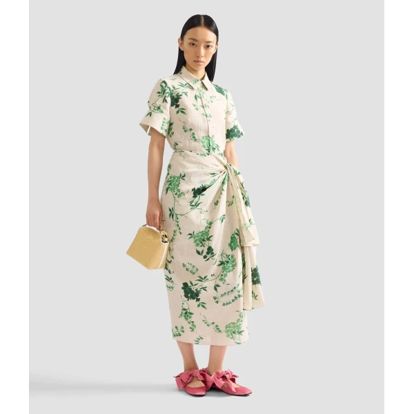 Erdem Floral Print Linen Drape Midi Skirt - Skirts - British Romantic Luxury at Coveti