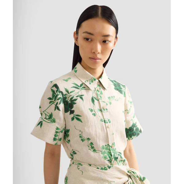 Erdem Floral Print Linen Short Sleeve Shirt - Tops - British Romantic Luxury at Coveti