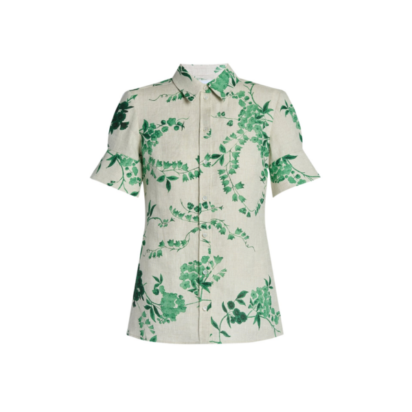 Erdem Floral Print Linen Short Sleeve Shirt - Tops - British Romantic Luxury at Coveti