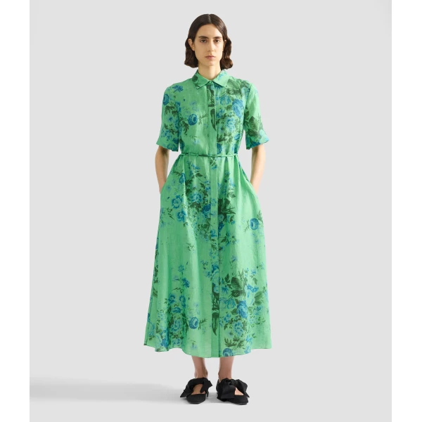 Erdem Floral Print Linen Tie Waist Midi Shirt Dress - Dresses - British Romantic Luxury at Coveti