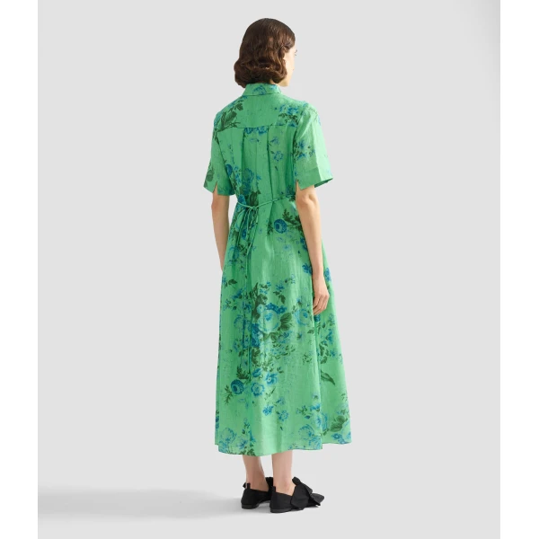 Erdem Floral Print Linen Tie Waist Midi Shirt Dress - Dresses - British Romantic Luxury at Coveti