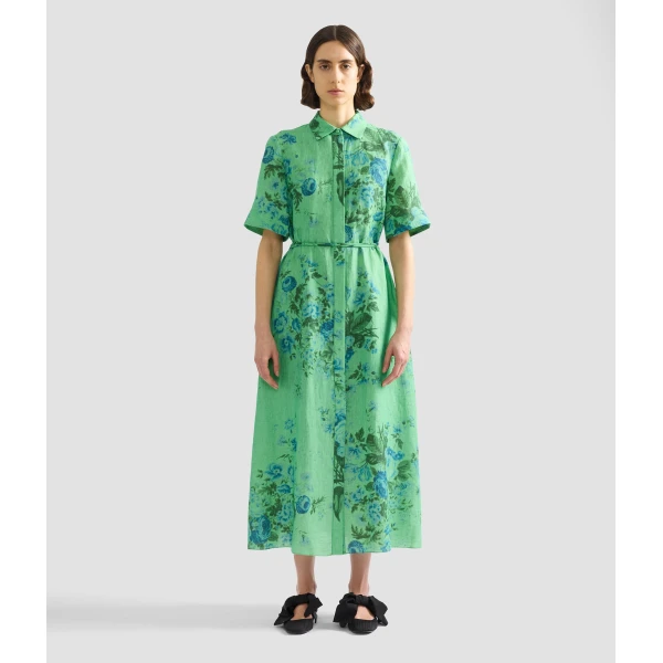 Erdem Floral Print Linen Tie Waist Midi Shirt Dress - Dresses - British Romantic Luxury at Coveti