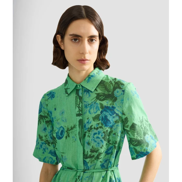 Erdem Floral Print Linen Tie Waist Midi Shirt Dress - Dresses - British Romantic Luxury at Coveti