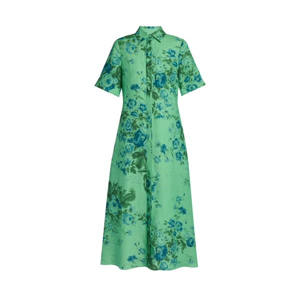Erdem Floral Print Linen Tie Waist Midi Shirt Dress - Dresses - British Romantic Luxury at Coveti