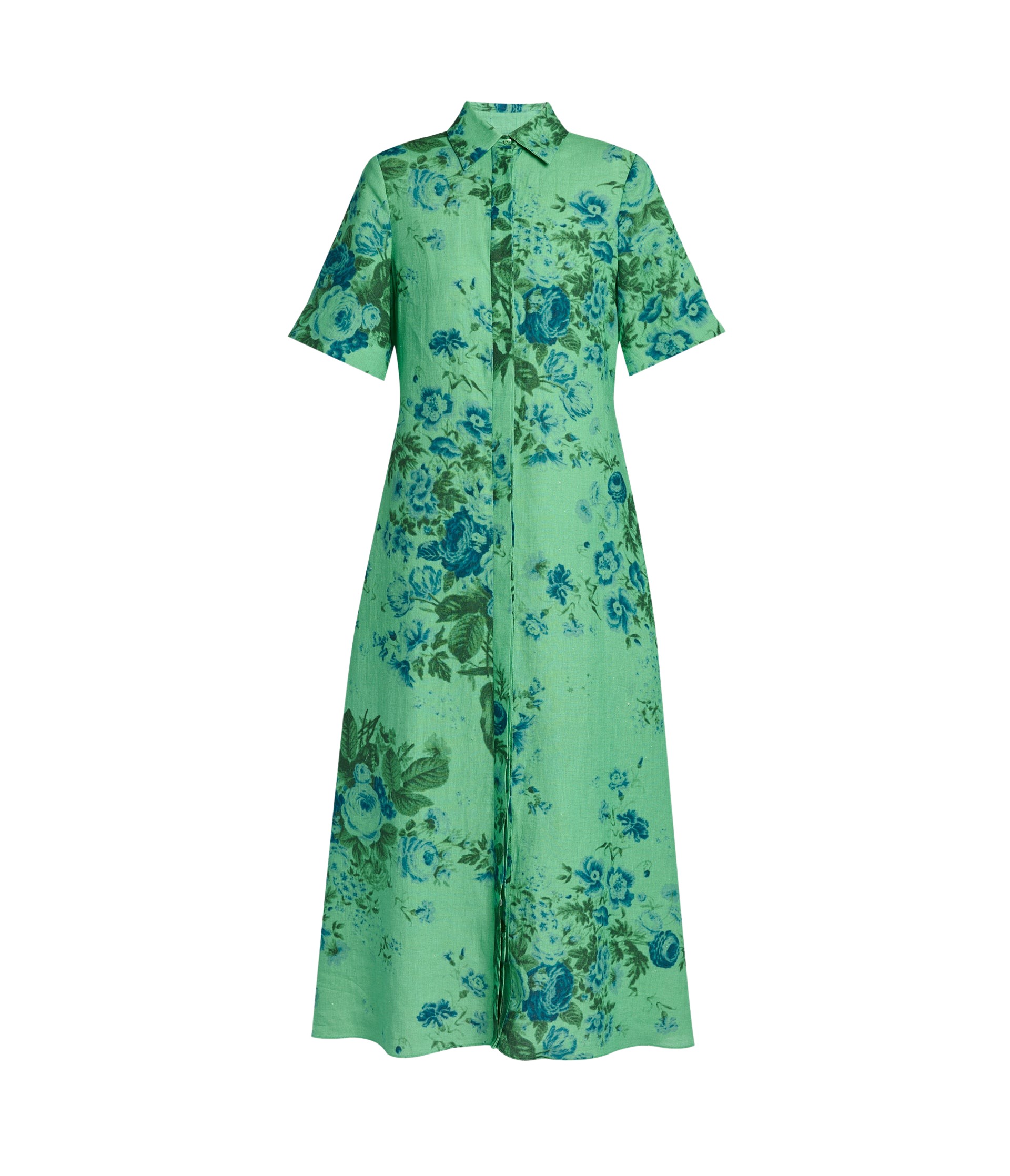 Erdem Floral Print Linen Tie Waist Midi Shirt Dress