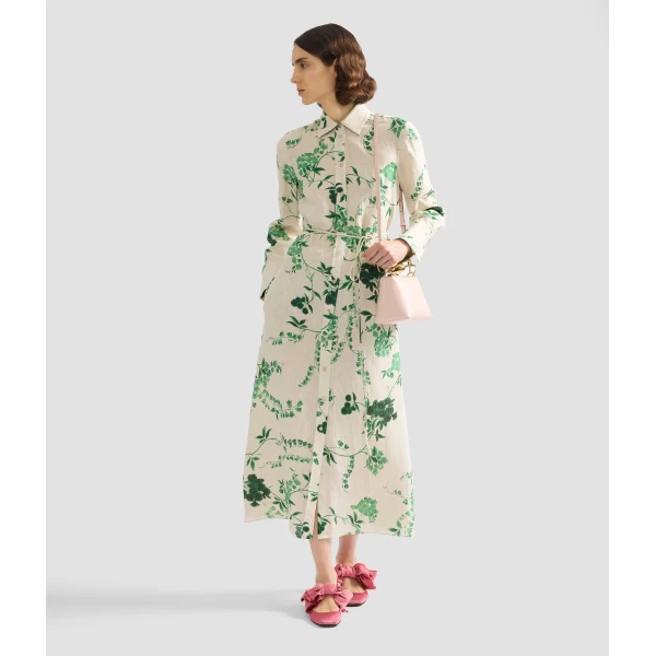 Erdem Floral Print Linen Tie Waisted Midi Dress - Dresses - British Romantic Luxury at Coveti