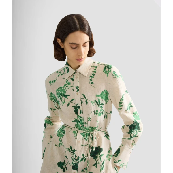 Erdem Floral Print Linen Tie Waisted Midi Dress - Dresses - British Romantic Luxury at Coveti