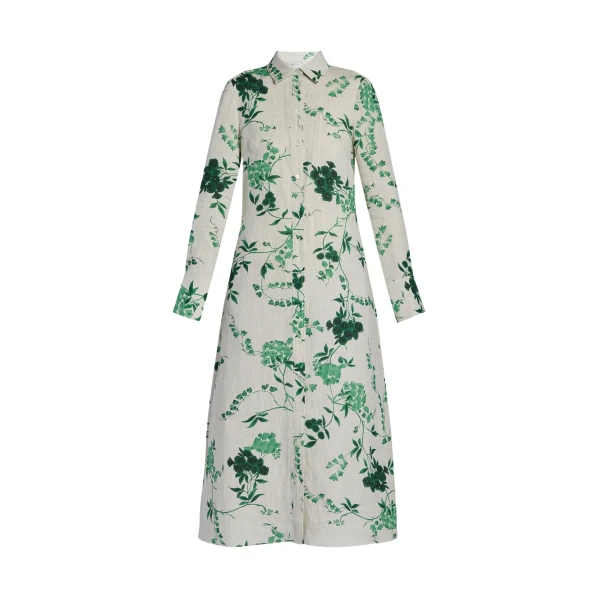 Erdem Floral Print Linen Tie Waisted Midi Dress - Dresses - British Romantic Luxury at Coveti