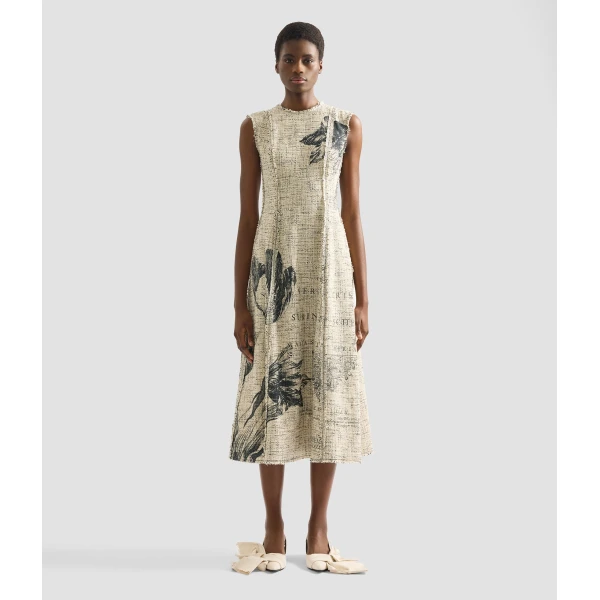 Erdem Floral Print Mouline Tweed Sleeveless Midi Dress - Dresses - British Romantic Luxury at Coveti