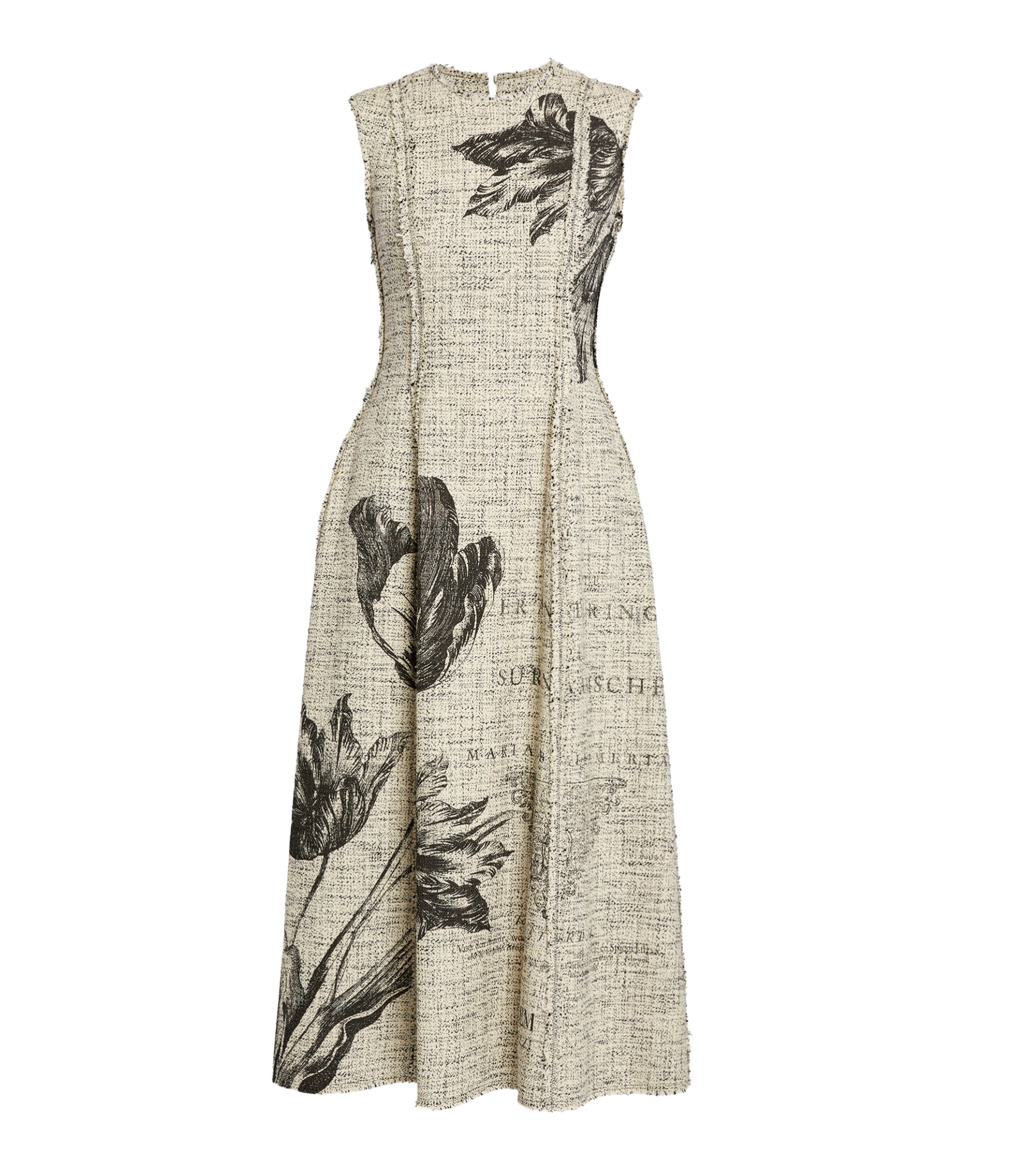 Erdem Floral Print Mouline Tweed Sleeveless Midi Dress