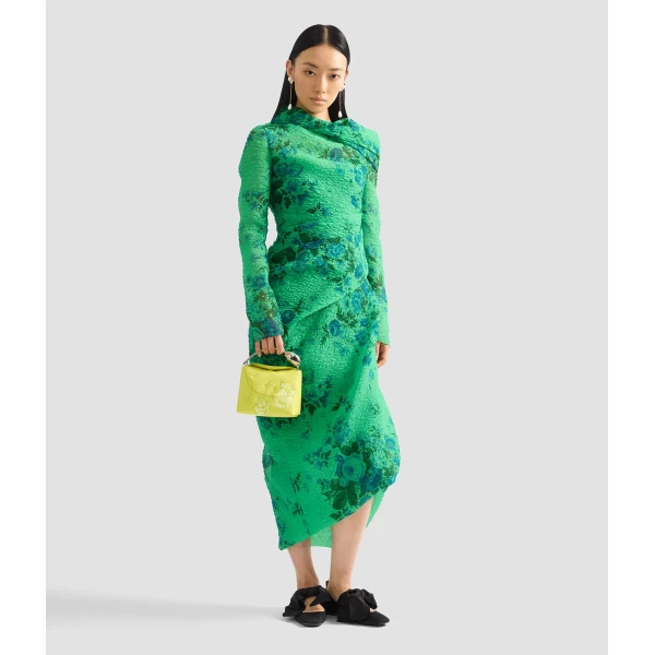 Erdem Floral Print Organza Cloque Draped Midi Dress - Dresses - British Romantic Luxury at Coveti