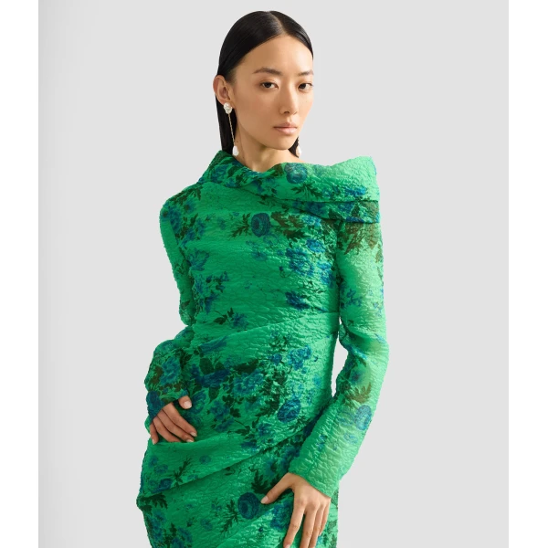 Erdem Floral Print Organza Cloque Draped Midi Dress - Dresses - British Romantic Luxury at Coveti