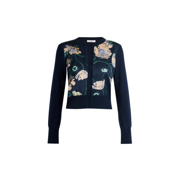 Erdem Floral Print Panel Cropped Cardigan - Knitwear - British Romantic Luxury at Coveti