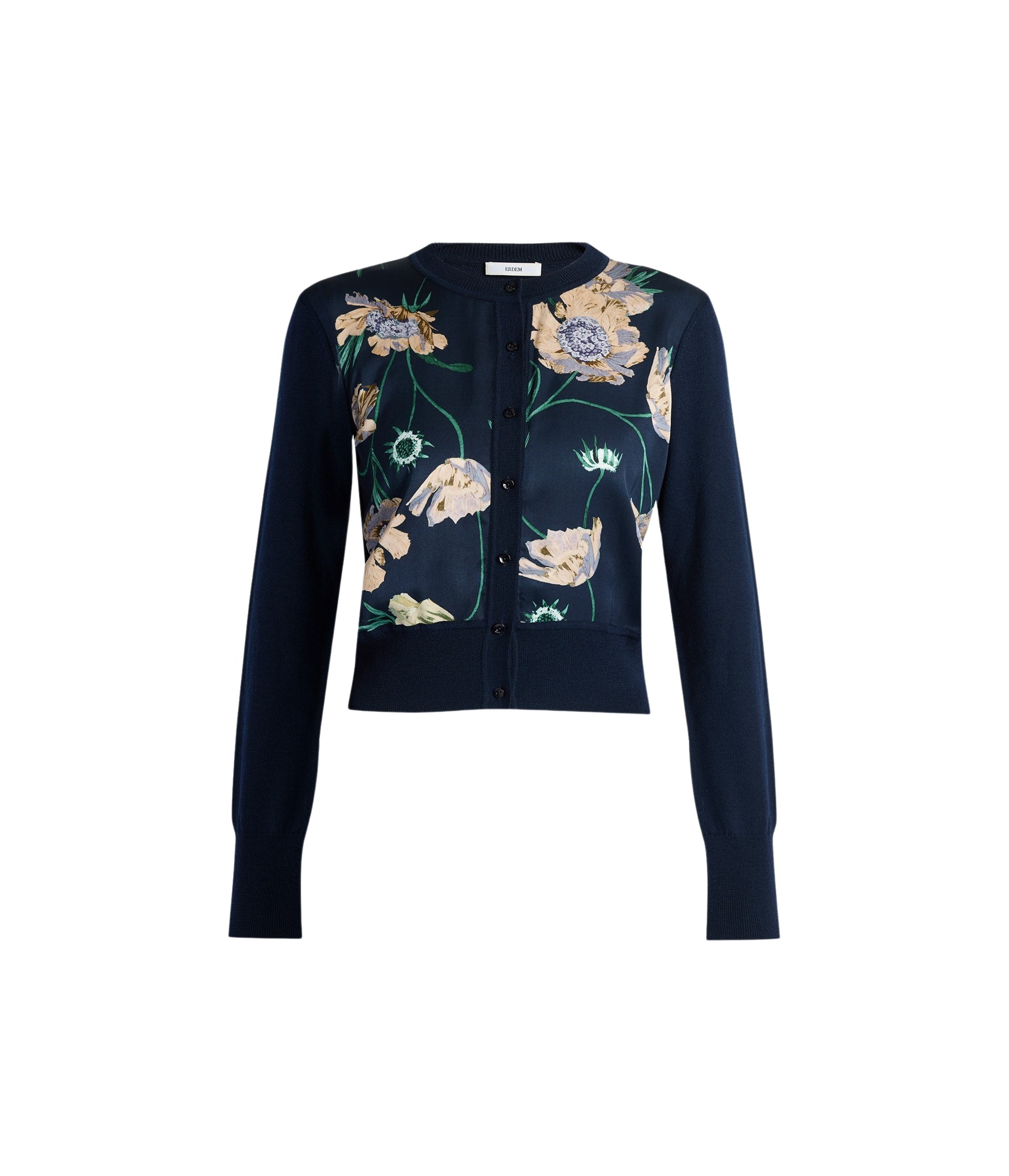 Erdem Floral Print Panel Cropped Cardigan - Knitwear - British Romantic Luxury at Coveti