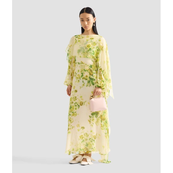 Erdem Floral Print Silk Creponne Draped Midi Dress - Dresses - British Romantic Luxury at Coveti