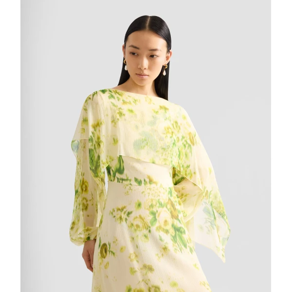 Erdem Floral Print Silk Creponne Draped Midi Dress - Dresses - British Romantic Luxury at Coveti