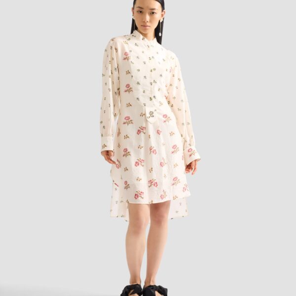 Erdem Floral Print Silk Long Sleeve Mini Shirt Dress - Dresses - British Romantic Luxury at Coveti