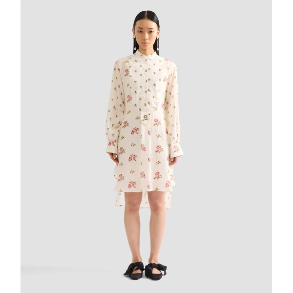 Erdem Floral Print Silk Long Sleeve Mini Shirt Dress - Dresses - British Romantic Luxury at Coveti
