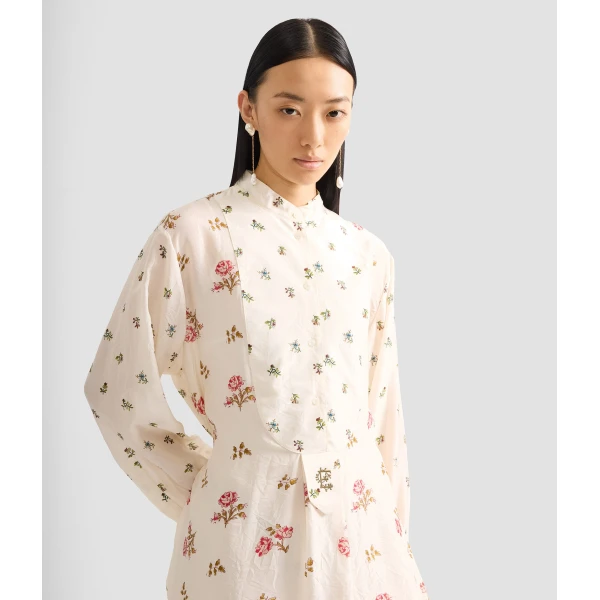 Erdem Floral Print Silk Long Sleeve Mini Shirt Dress - Dresses - British Romantic Luxury at Coveti