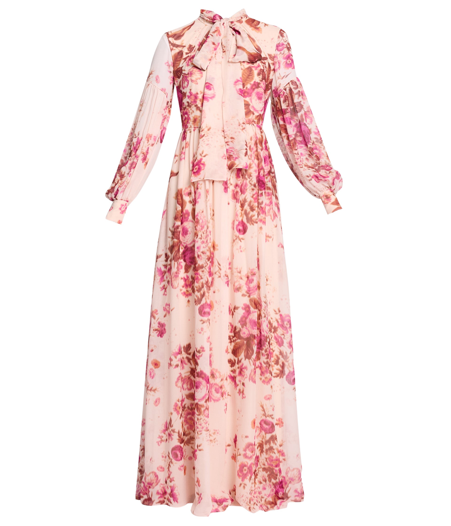 Erdem Floral Print Silk Voile Long Sleeve Gown