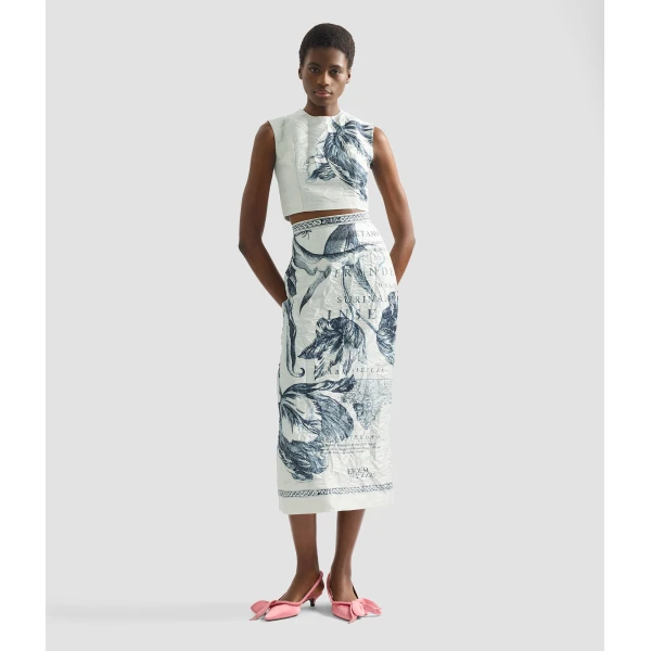 Erdem Floral Print Textured Satin Bodice Top - Tops - British Romantic Luxury at Coveti