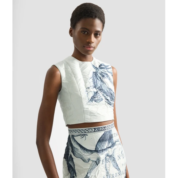 Erdem Floral Print Textured Satin Bodice Top - Tops - British Romantic Luxury at Coveti