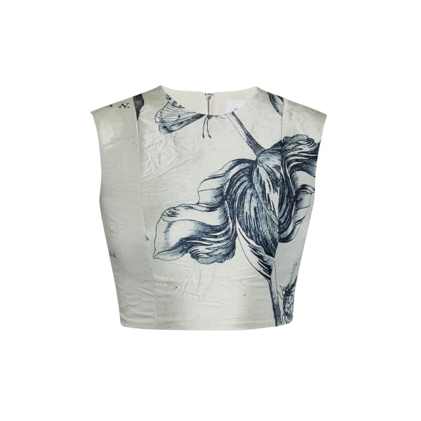 Erdem Floral Print Textured Satin Bodice Top - Tops - British Romantic Luxury at Coveti