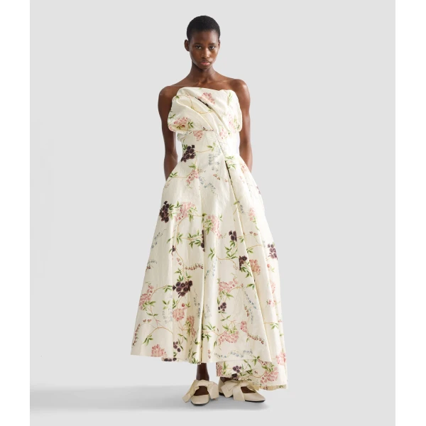 Erdem Floral Print Textured Satin Cloud Midi Dress - Dresses - British Romantic Luxury at Coveti