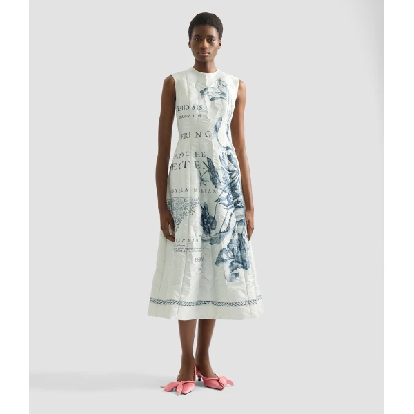 Erdem Floral Print Textured Satin Midi Dress - Dresses - British Romantic Luxury at Coveti