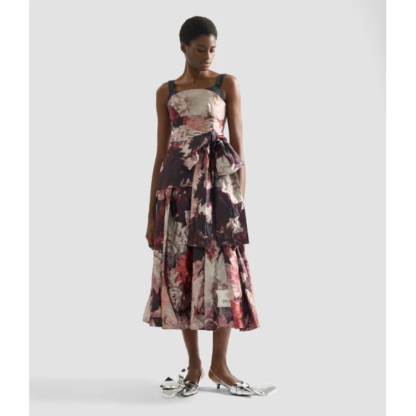 Erdem Floral Print Textured Satin Midi Dress - Dresses - British Romantic Luxury at Coveti