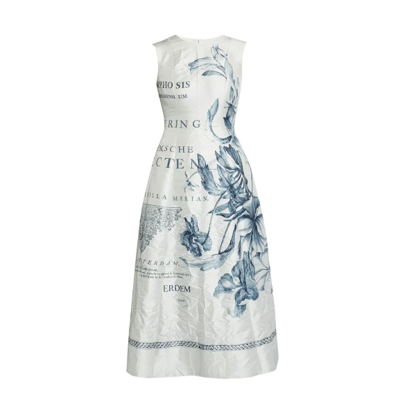 Erdem Floral Print Textured Satin Midi Dress - Dresses - British Romantic Luxury at Coveti