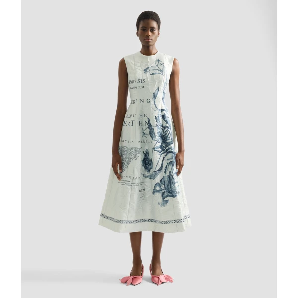 Erdem Floral Print Textured Satin Midi Dress - Dresses - British Romantic Luxury at Coveti