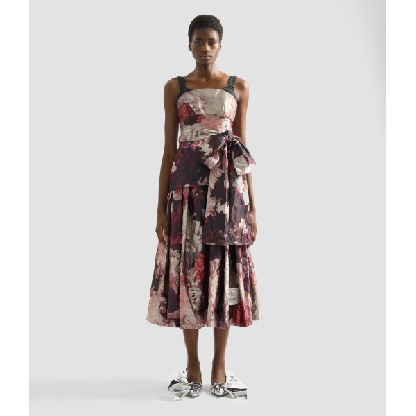 Erdem Floral Print Textured Satin Midi Dress - Dresses - British Romantic Luxury at Coveti