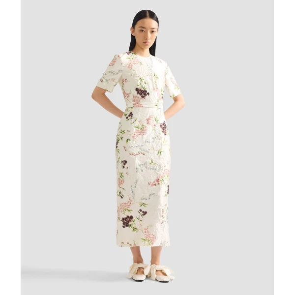 Erdem Floral Print Textured Satin Midi Pencil Dress - Dresses - British Romantic Luxury at Coveti