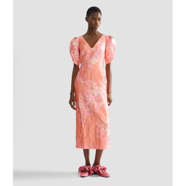 Erdem Floral Print Textured Satin Midi Pencil Dress - Dresses - British Romantic Luxury at Coveti