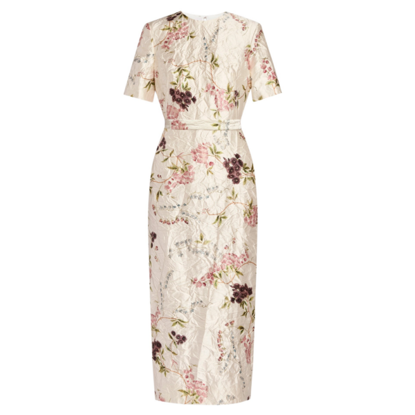 Erdem Floral Print Textured Satin Midi Pencil Dress - Dresses - British Romantic Luxury at Coveti