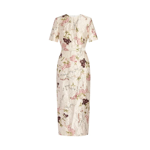 Erdem Floral Print Textured Satin Midi Pencil Dress - Dresses - British Romantic Luxury at Coveti