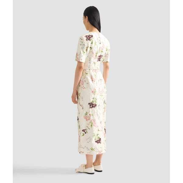 Erdem Floral Print Textured Satin Midi Pencil Dress - Dresses - British Romantic Luxury at Coveti