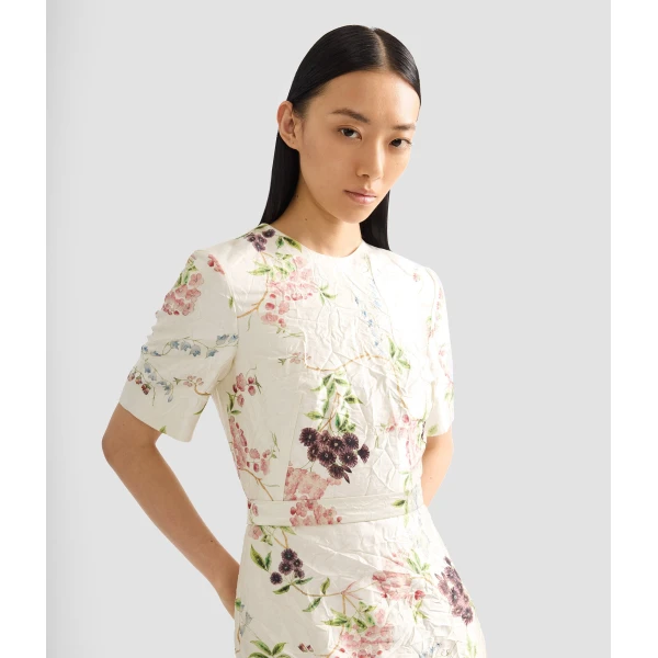 Erdem Floral Print Textured Satin Midi Pencil Dress - Dresses - British Romantic Luxury at Coveti