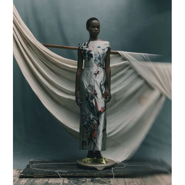 Erdem Floral Print Textured Satin Off The Shoulder Gown - Dresses - British Romantic Luxury at Coveti