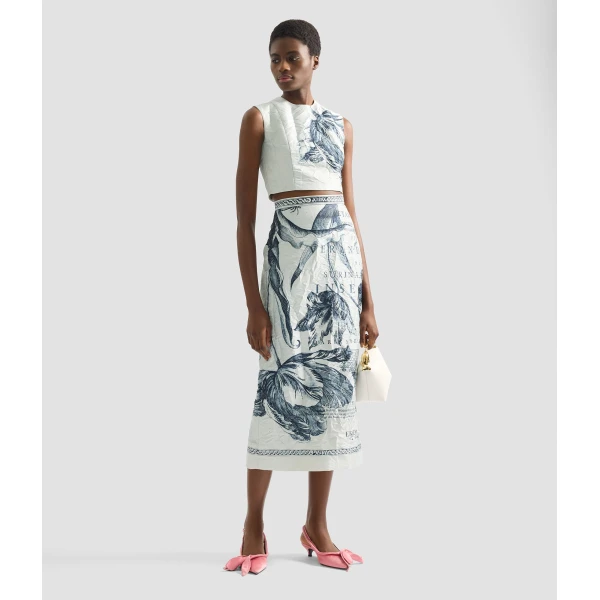 Erdem Floral Print Textured Satin Pencil Midi Skirt - Skirts - British Romantic Luxury at Coveti