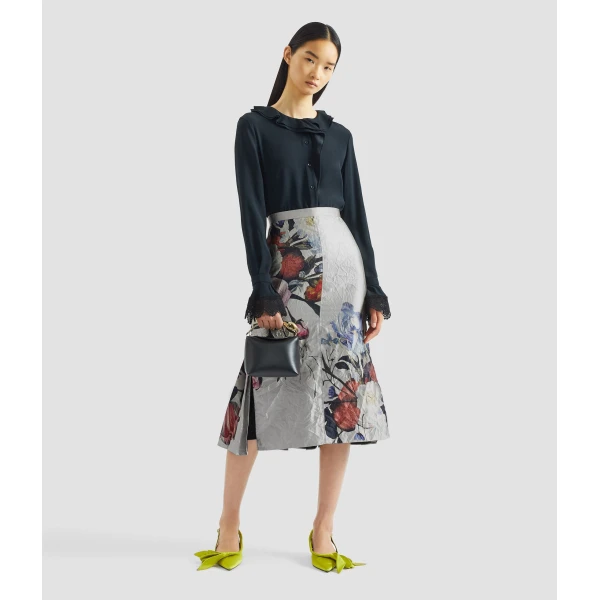 Erdem Floral Print Textured Satin Pencil Midi Skirt - Skirts - British Romantic Luxury at Coveti